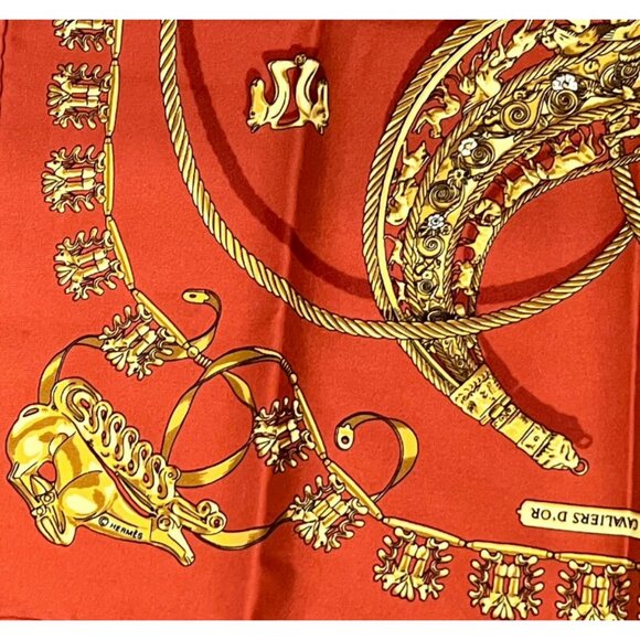 Authentic RARE! Hermes Les Cavaliers D'or Vintage 45cm Silk Scarf - Picture 4 of 7